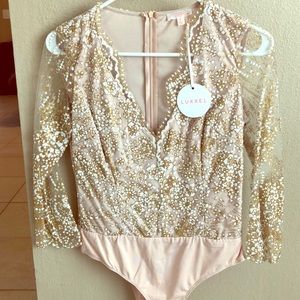 Brand new gold embroidered body suit